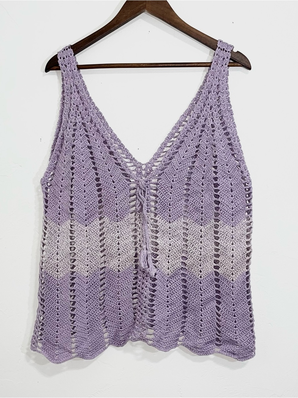 Handmade Crochet Chevron Tank Top Purple Ombre Boho V-Neck